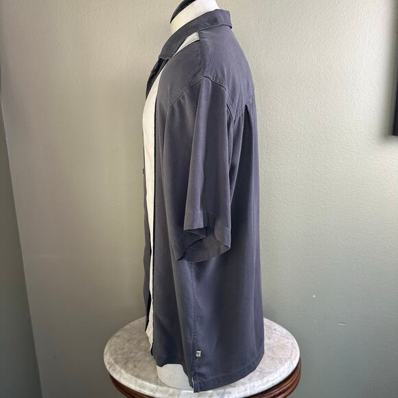 Island Shores Washable Silk Men XXL Cuban Shirt Grey Black Ivory Short sleeve - Picture 5 of 14